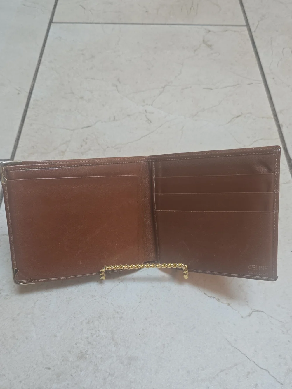 Celine Macadam monogram PVC canvas Bifold Wallet Featuring Brown Leather Trim